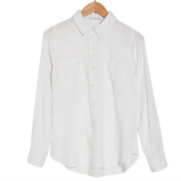 Calvin Klein Jeans white casual button-up collared long sleeve blouse 😉 - Picture 3 of 11